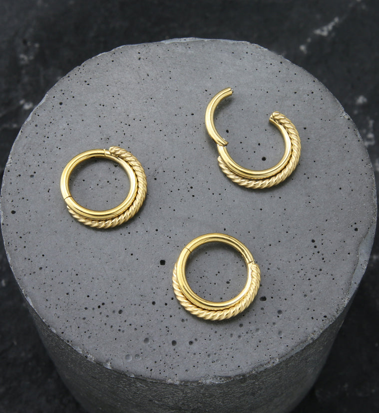 Gold PVD Entwine Twist Stainless Steel Hinged Segment Ring