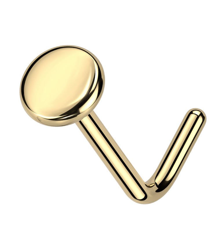 Gold PVD Flat Disk Top L Bend Titanium Nose Ring