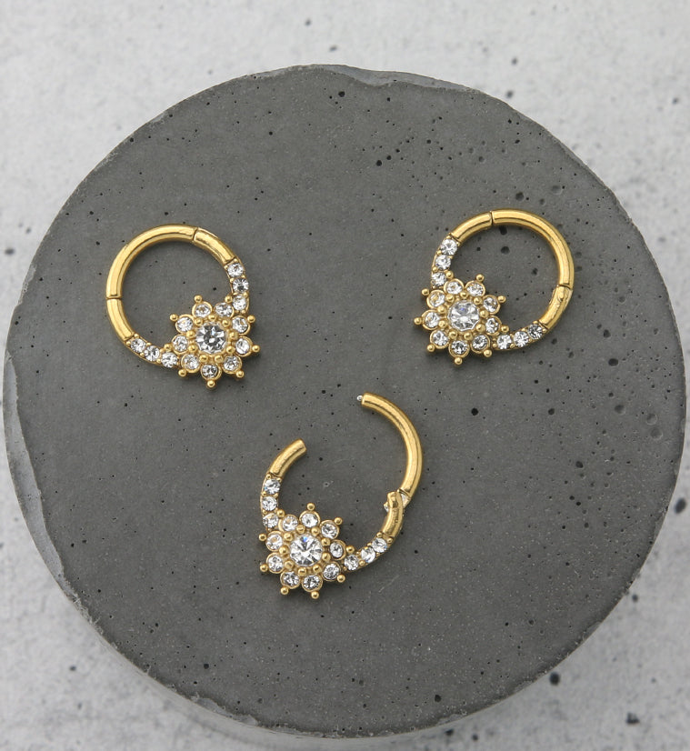 Gold PVD Floret CZ Hinged Segment Ring