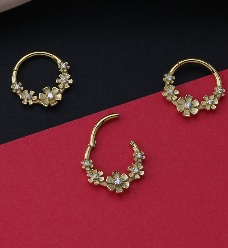 Gold PVD Flower Crown Hinged Segment Ring