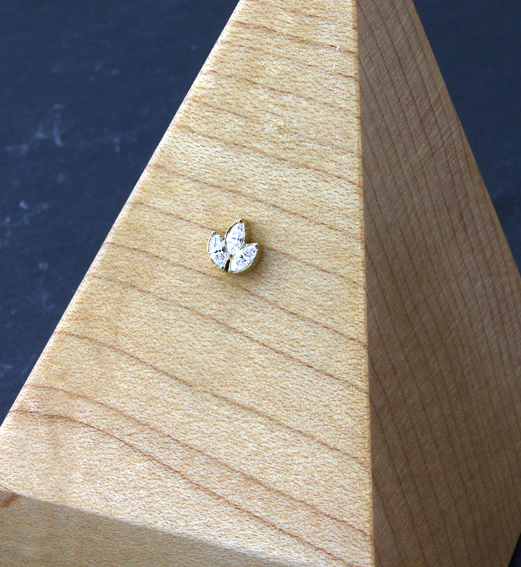 Gold PVD Frond CZ Threadless Titanium Top