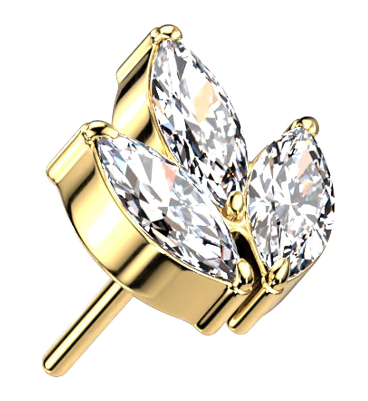 Gold PVD Frond CZ Threadless Titanium Top