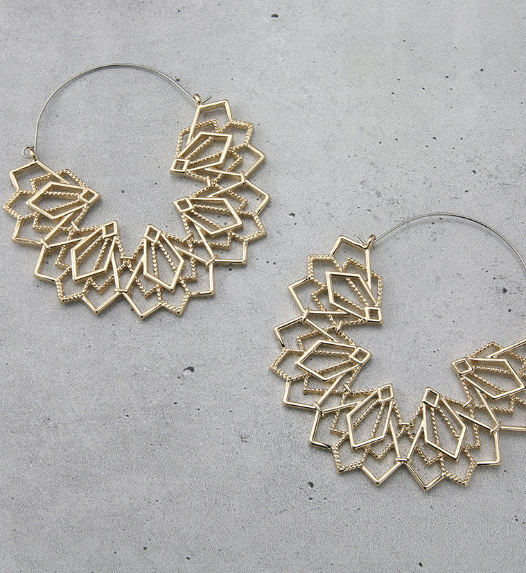 Gold PVD Geo Half Mandala Plug Hoops
