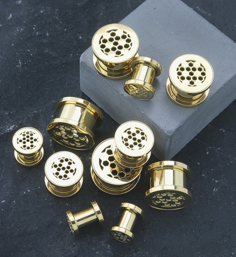 Gold PVD Grate Stainless Steel Tunnel Plugs