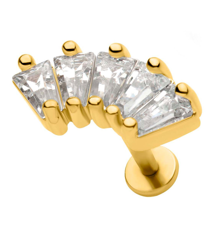 Gold PVD Crest Baguette Clear CZ Stainless Steel Internally Threaded Labret