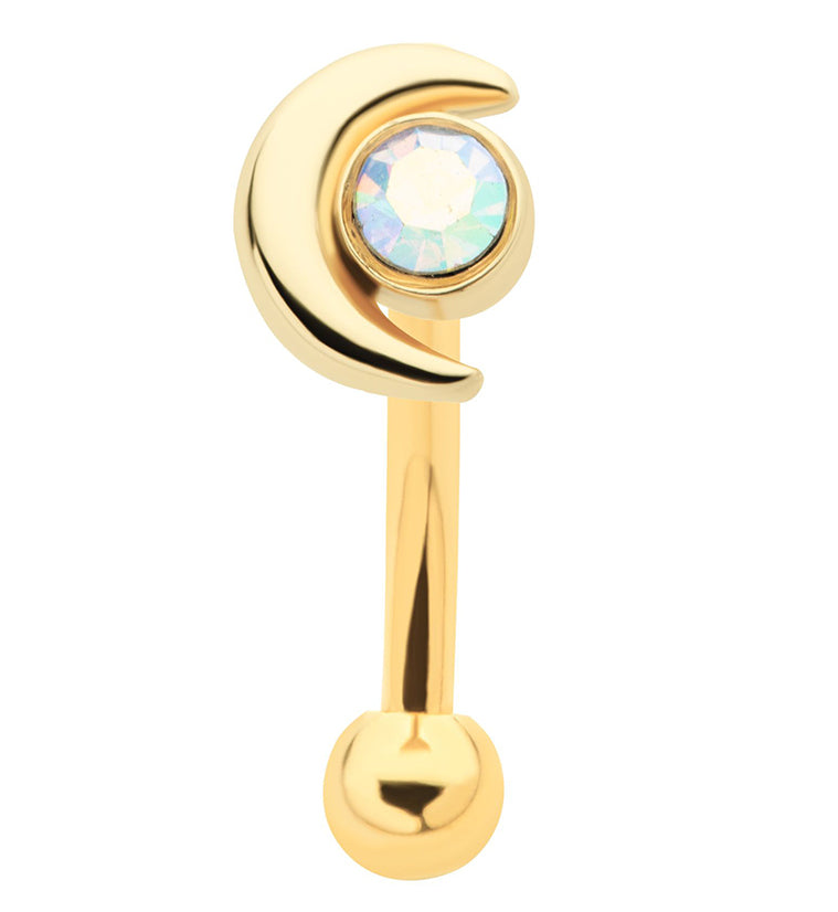 Gold PVD Half Moon Rainbow Aurora CZ Curved Barbell