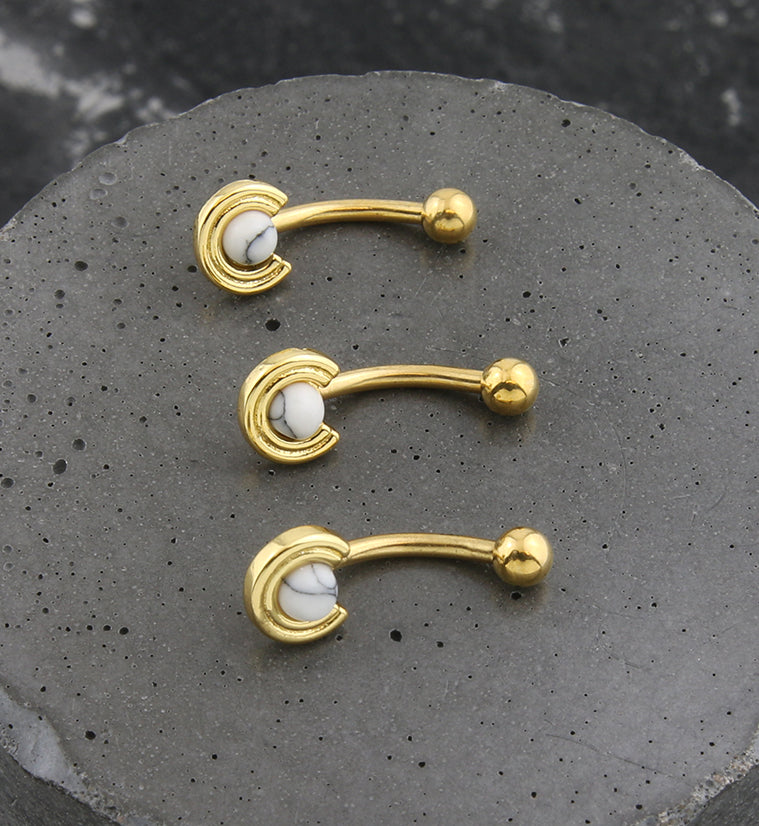 Gold PVD Halo White Howlite Stone Stainless Steel Curved Barbell