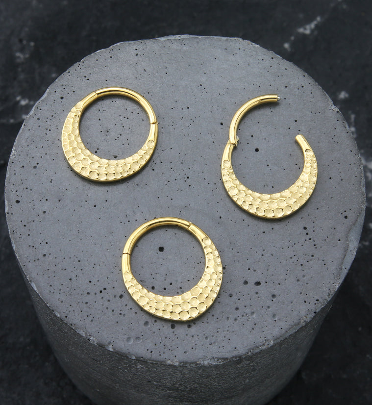 Gold PVD Hammered Stainless Steel Hinged Segment Ring