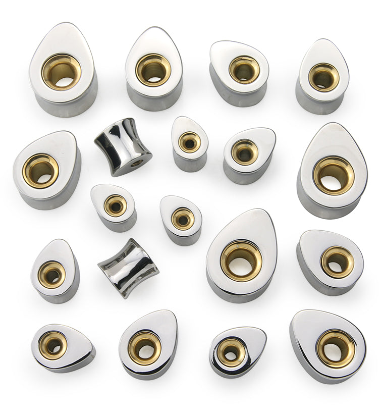 Gold PVD Hollow Teardrop Stainless Steel Plugs