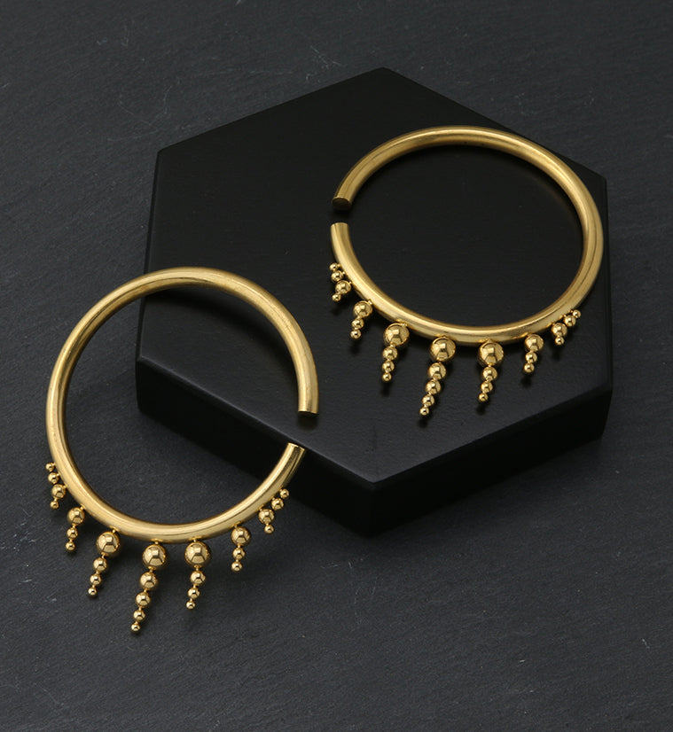 Gold PVD Icicle Bead Hoop Stainless Steel Ear Weights