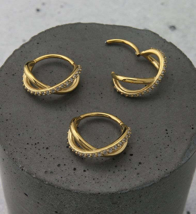 Gold PVD Intersect CZ Row Hinged Segment Ring