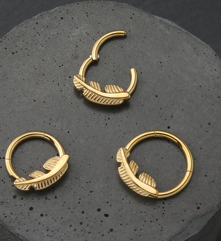 Gold PVD Leaf Titanium Hinged Segment Ring