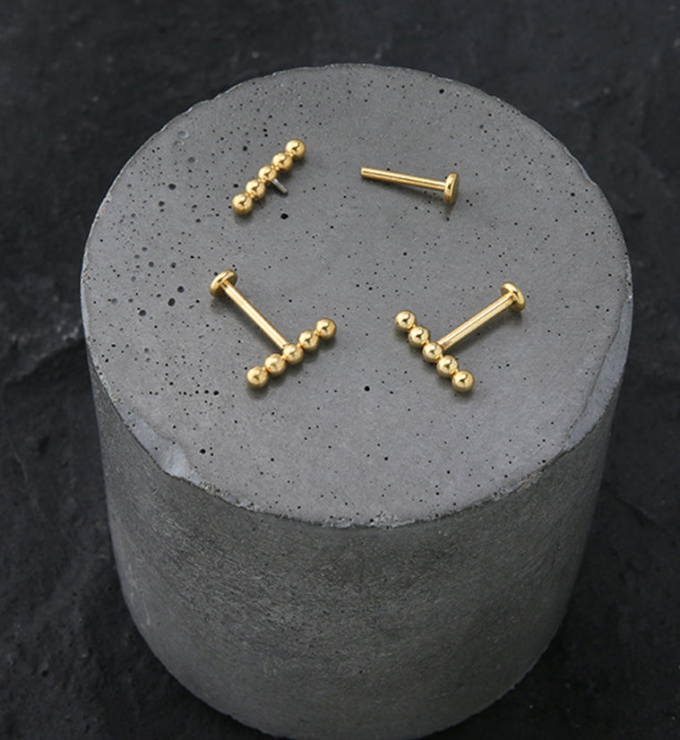 Gold PVD Line Beaded Titanium Internally Threaded Labret