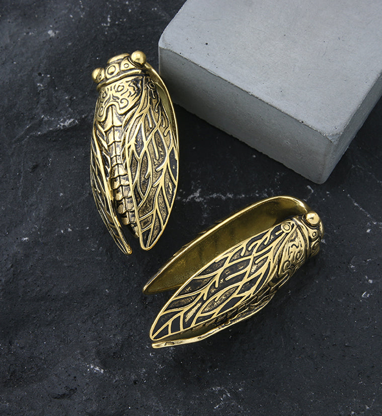 Gold PVD Locust Stainless Steel Ear Weights