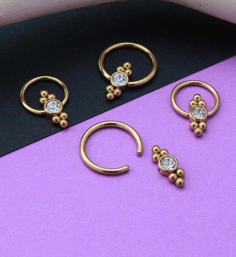 Gold PVD Ornate CZ Captive Ring