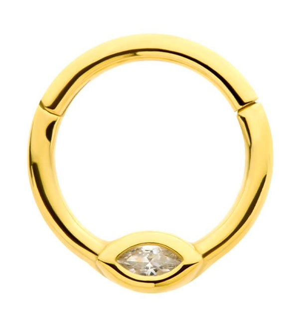 Gold PVD Oval Clear CZ Stainless Steel Hinged Segment Ring