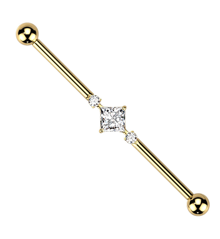 Gold PVD Paragon Clear CZ Titanium Industrial Barbell