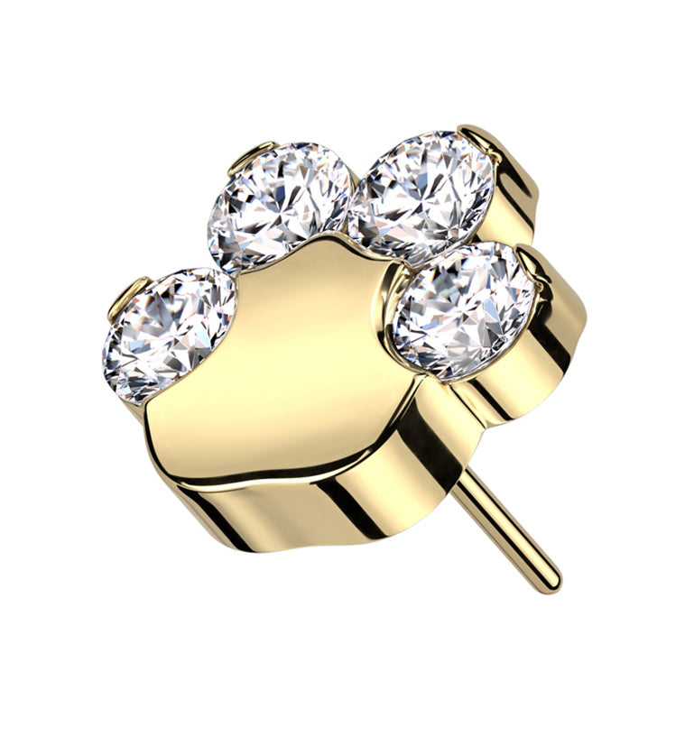 Gold PVD Paw Print Clear CZ Titanium Threadless Top