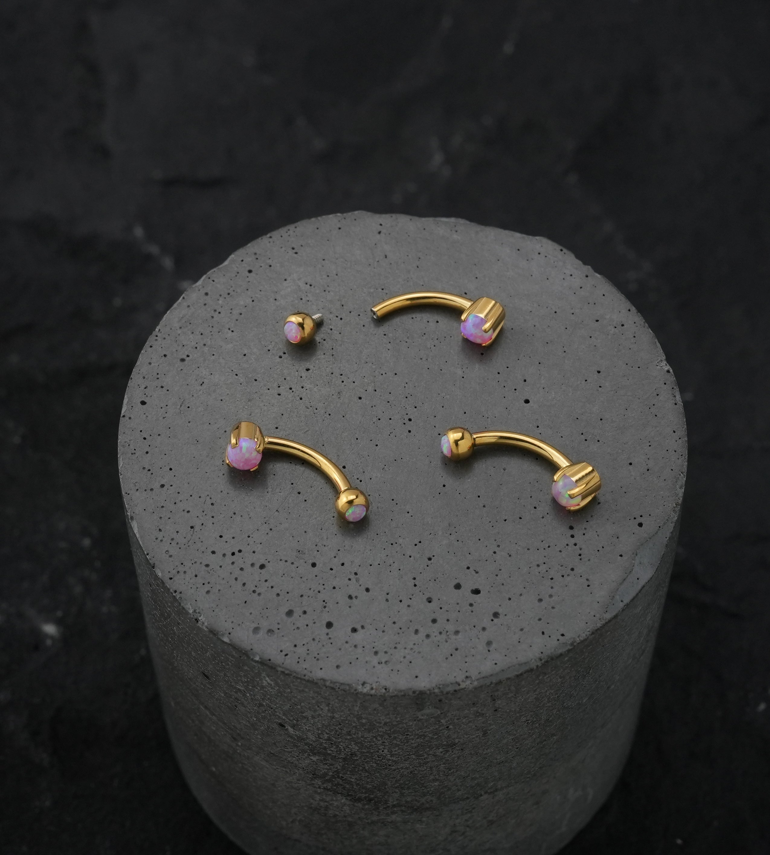 Gold PVD Pink Opalite Prong Set Stainless Steel Curved Barbell