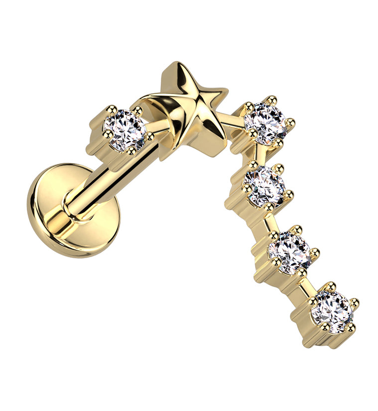 Gold PVD Pisces Constellation Clear CZ Stainless Steel Internally Threaded Labret