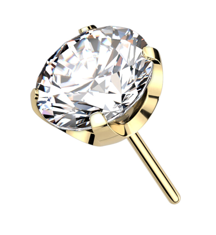 Gold PVD Prong Clear CZ Threadless Titanium Top