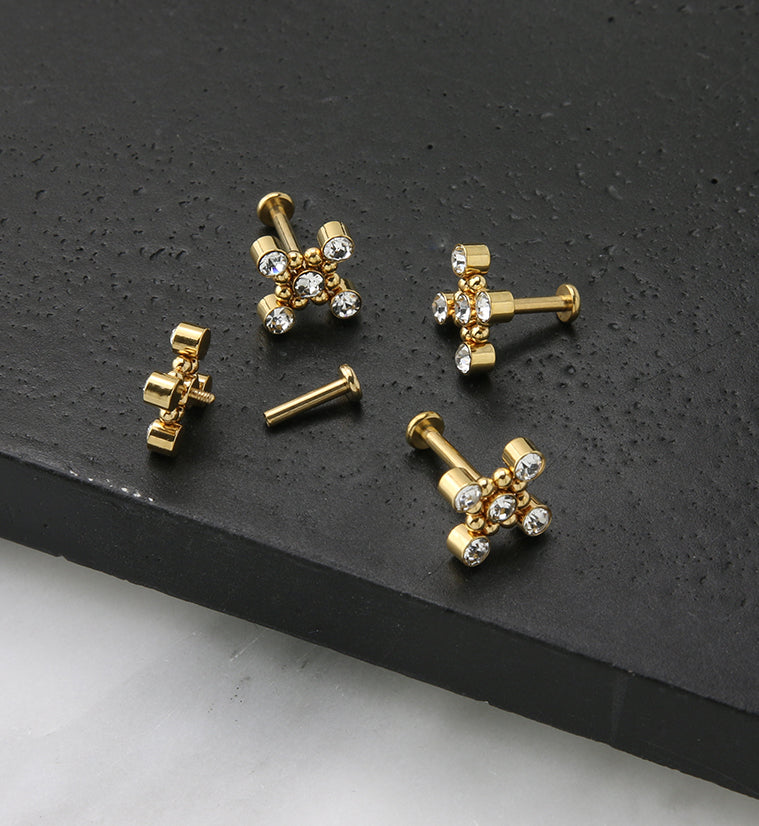 Gold PVD Quincunx CZ Titanium Internally Threaded Labret