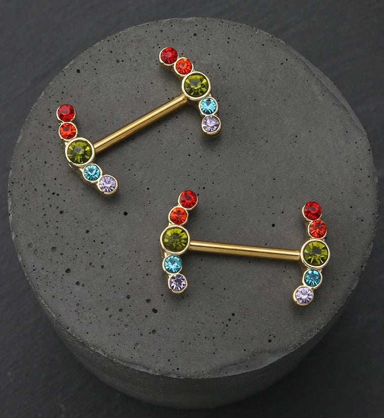 Gold PVD Rainbow Enring CZ Stainless Steel Nipple Barbell