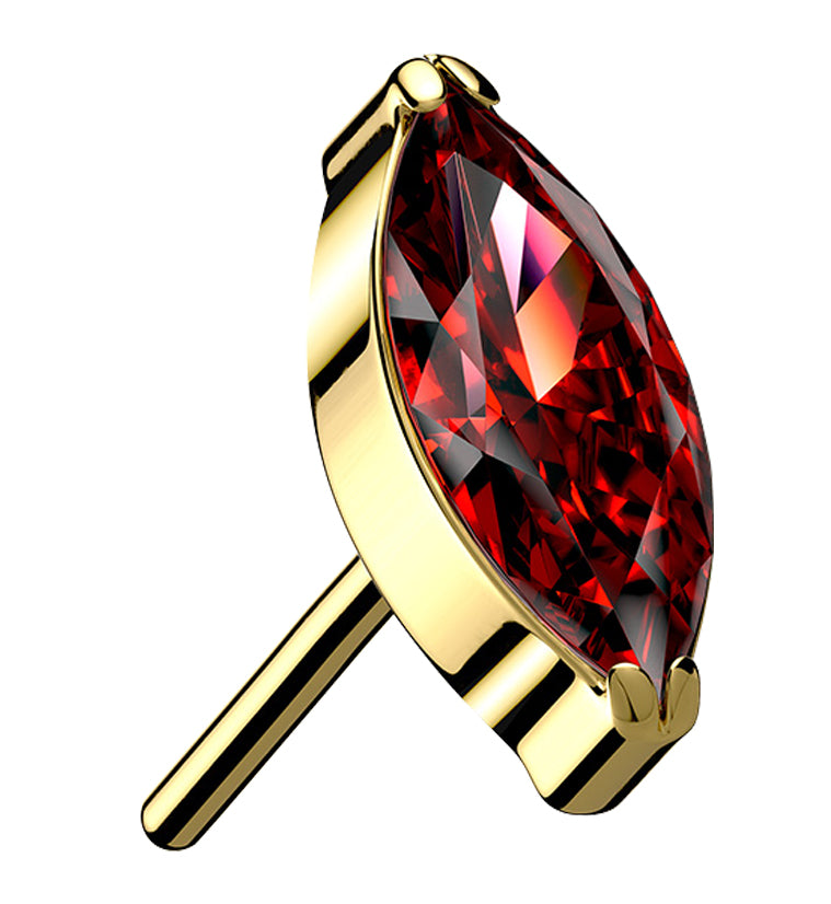 Gold PVD Red CZ Oval Titanium Threadless Top