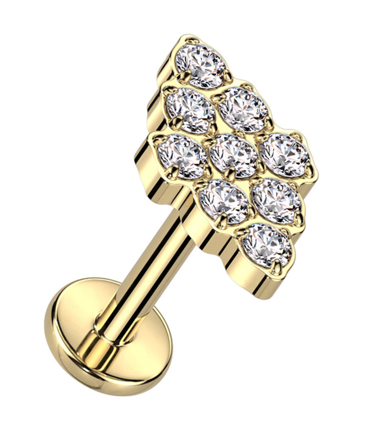 Gold PVD Rhombus Clear CZ Titanium Internally Threaded Labret