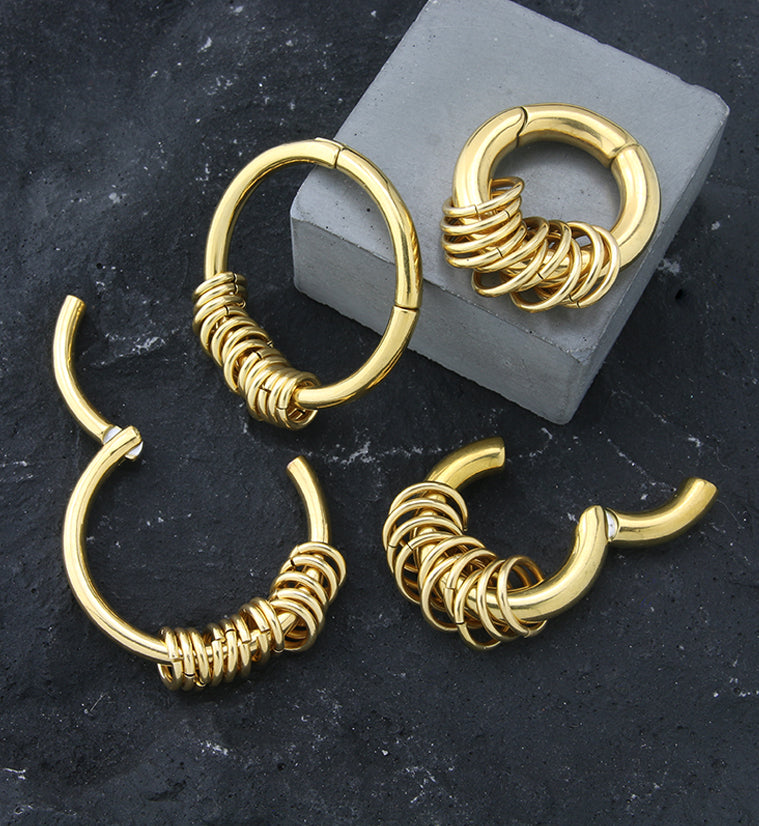 Gold PVD Rings Hinged Stainless Steel Hoop Ear Weights
