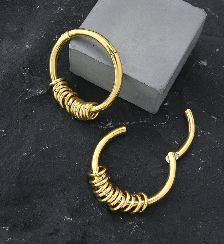 Gold PVD Rings Hinged Stainless Steel Hoop Ear Weights