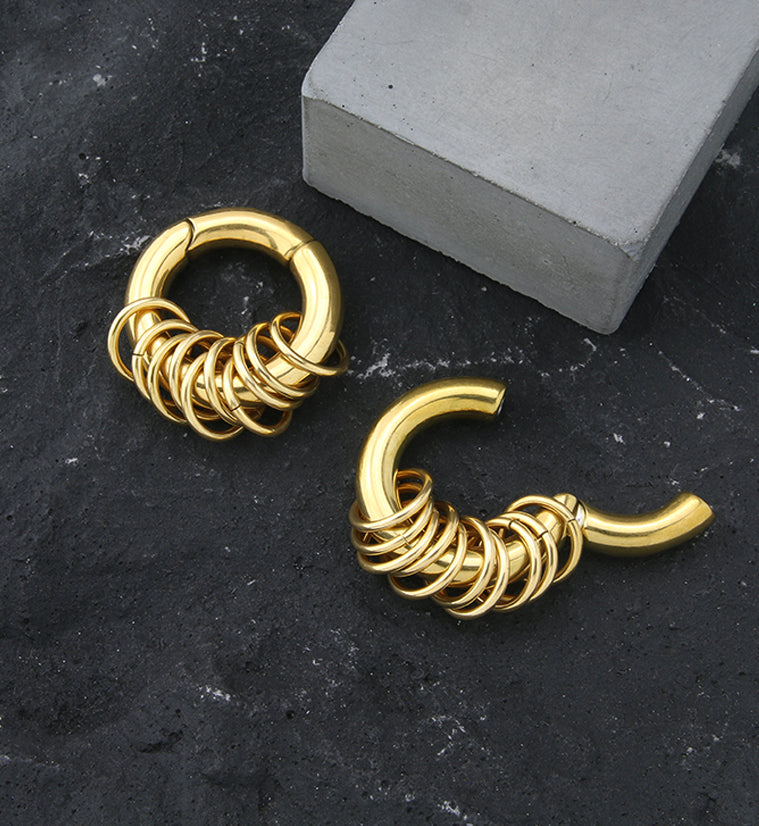 Gold PVD Rings Hinged Stainless Steel Hoop Ear Weights