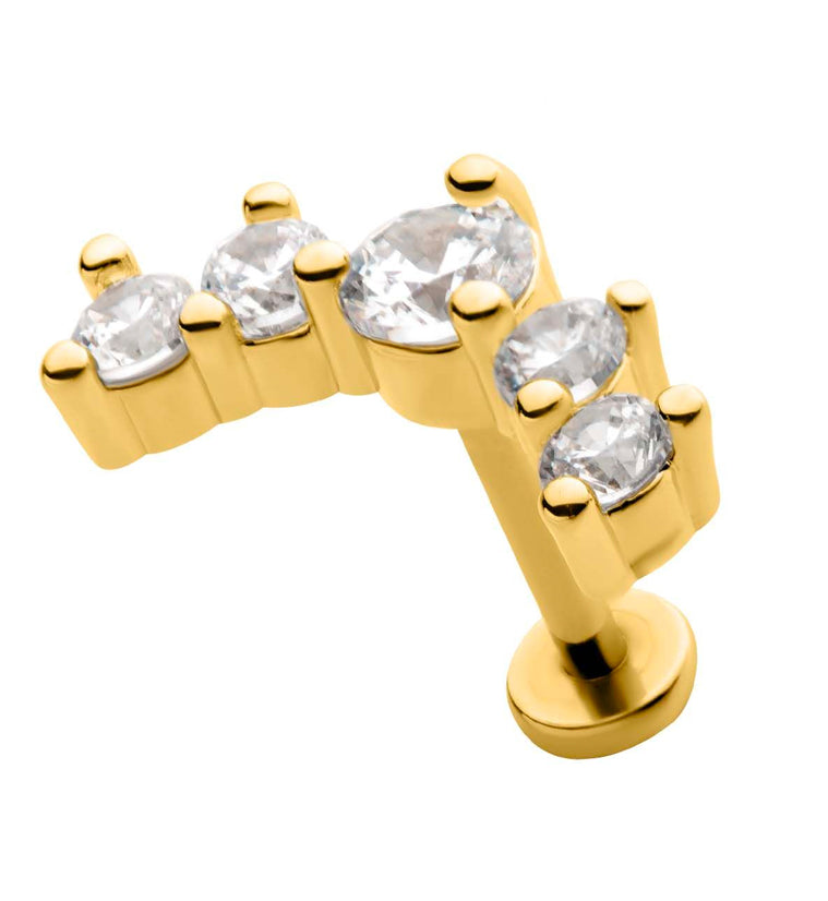 Gold PVD Royal Round Clear CZ Stainless Steel Internally Threaded Barbell