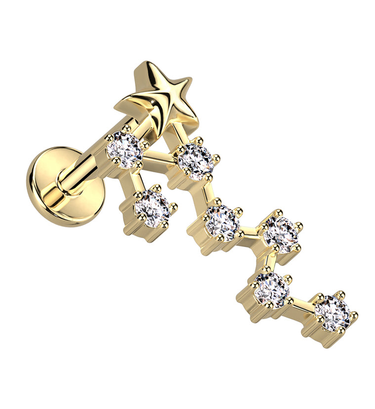 Gold PVD Scorpio Constellation Clear CZ Stainless Steel Internally Threaded Labret