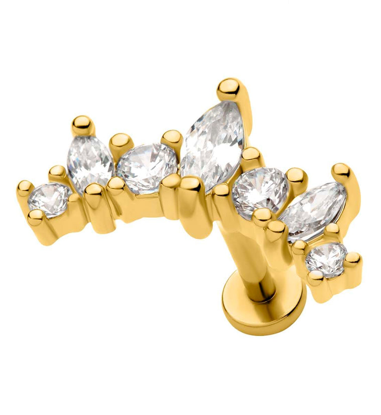 Gold PVD Seriate Clear CZ Stainless Steel Internally Threaded Barbell