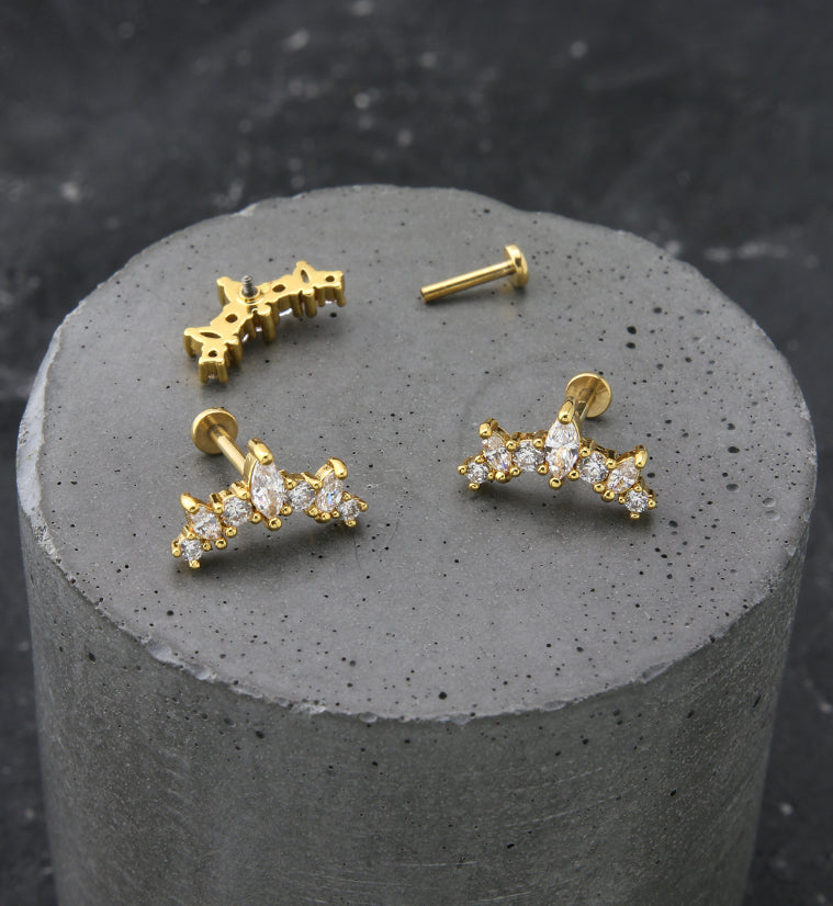 Gold PVD Seriate Clear CZ Stainless Steel Internally Threaded Labret