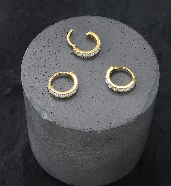 Gold PVD Single Square CZ Row Titanium Hinged Segment Ring
