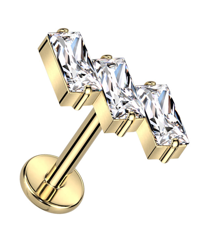 Gold PVD Slant Clear CZ Titanium Internally Threaded Labret