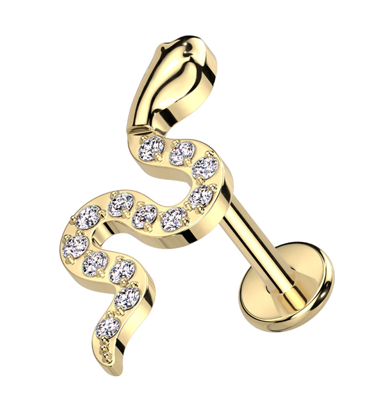 Gold PVD Snake Clear CZ Internally Threaded Titanium Labret