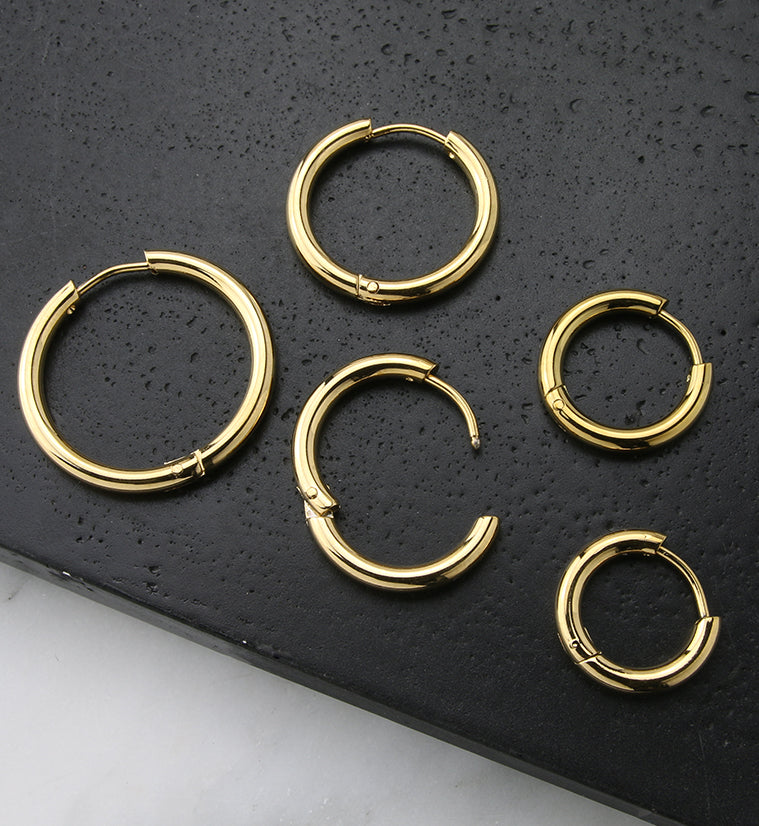 Gold PVD Stainless Steel Hinged Hoop Earrings