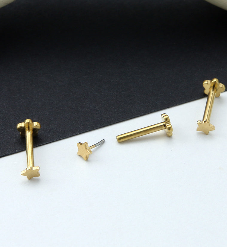 Gold PVD Star Titanium Threadless Labret