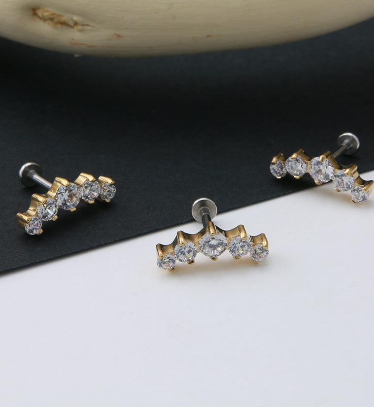 Gold PVD String CZ Labret Post