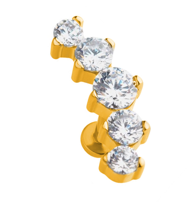 Gold PVD String CZ Labret Post