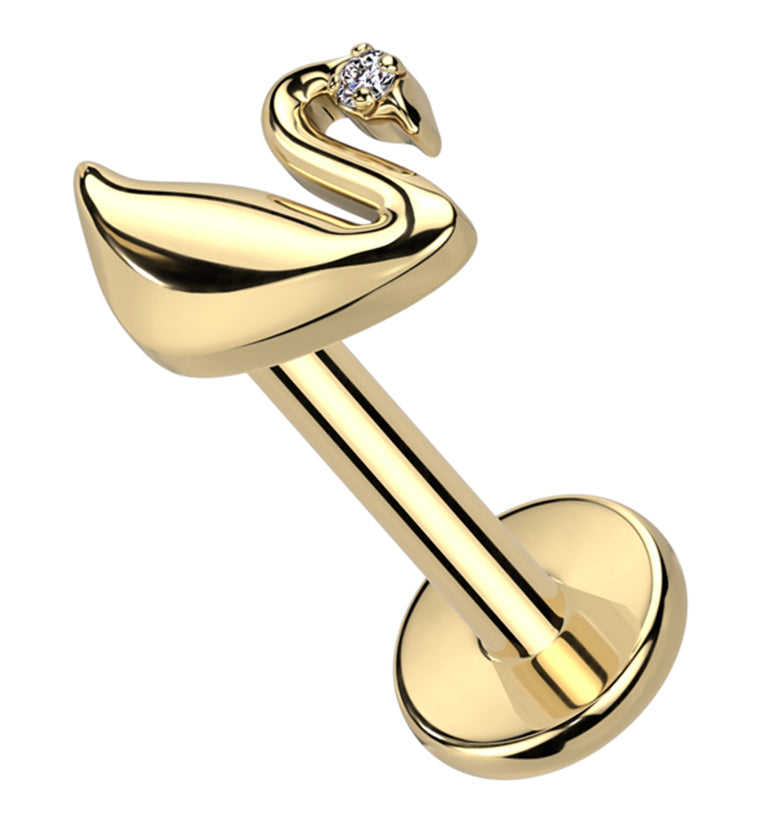 Gold PVD Swan Clear CZ Internally Threaded Titanium Labret