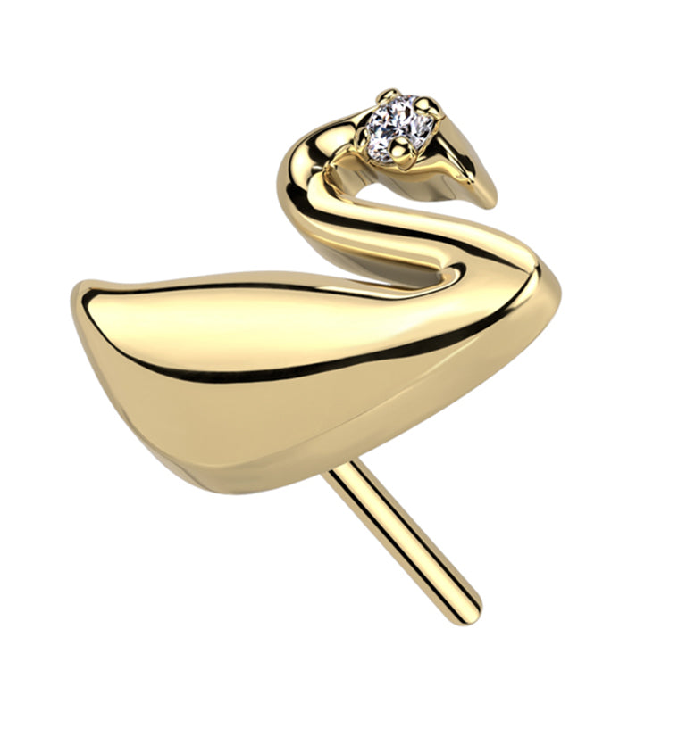 Gold PVD Swan CZ Threadless Titanium Top