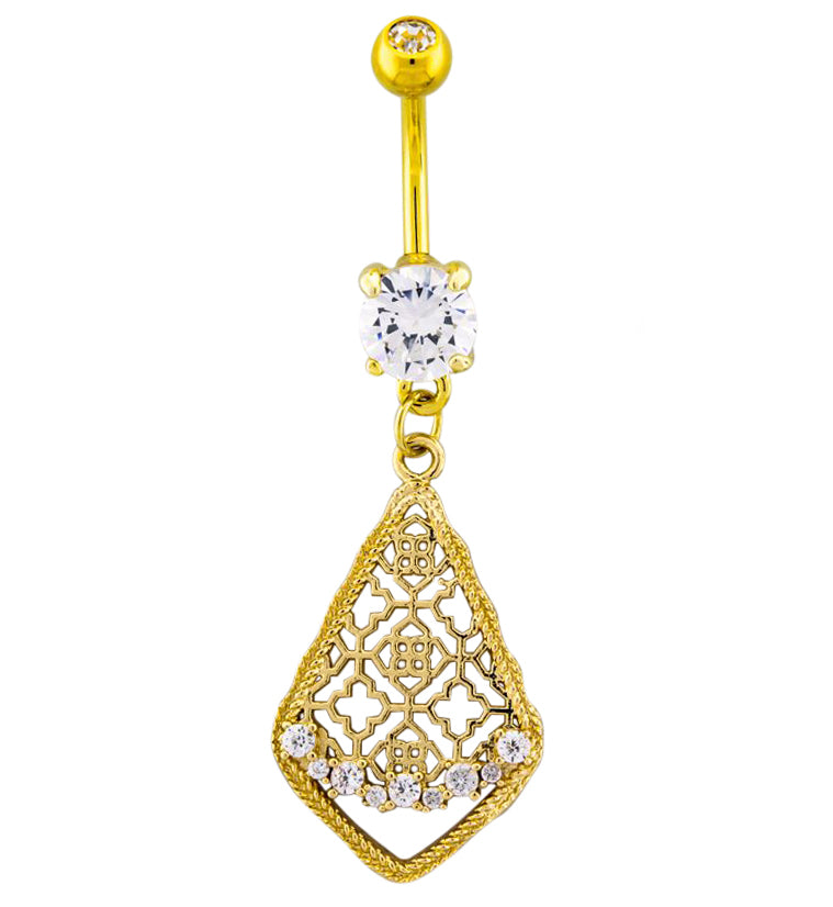 Gold PVD Teardrop Trellis Dangle Belly Button Ring