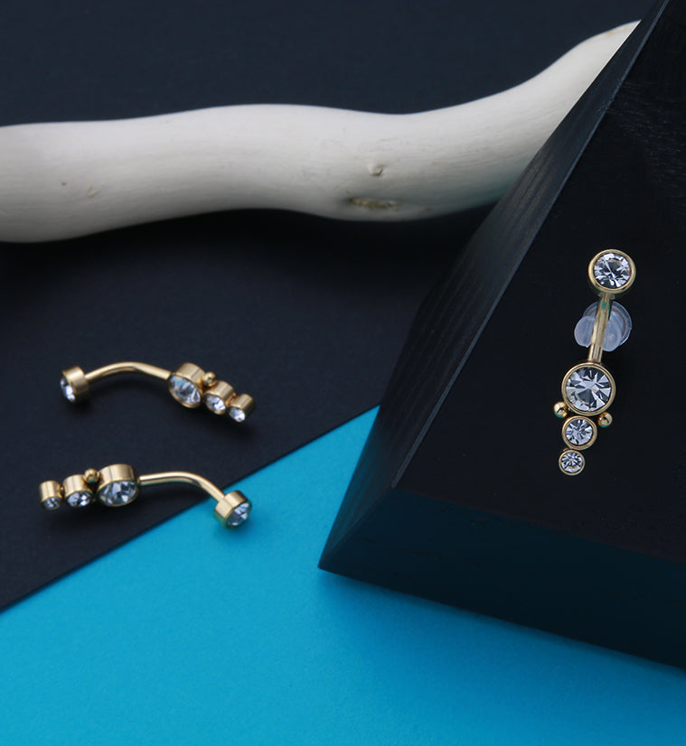 Gold PVD Track Belly Button Ring