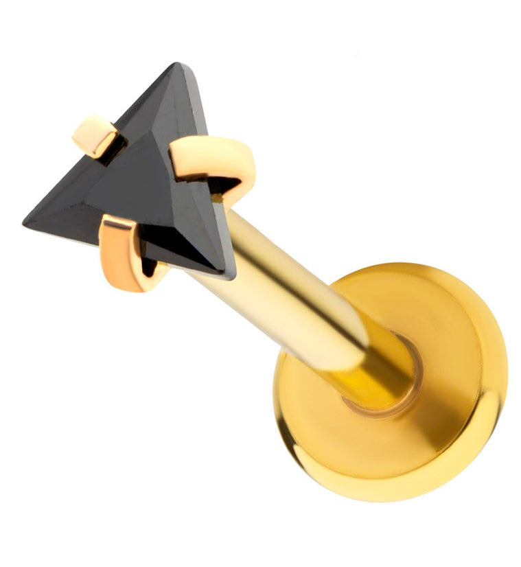 Gold PVD Triangle Black CZ Stainless Steel Internally Threaded Labret