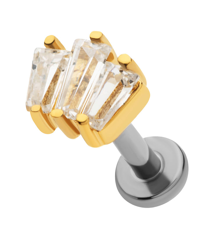 Gold PVD Trinal Clear CZ Stainless Steel Internally Threaded Labret