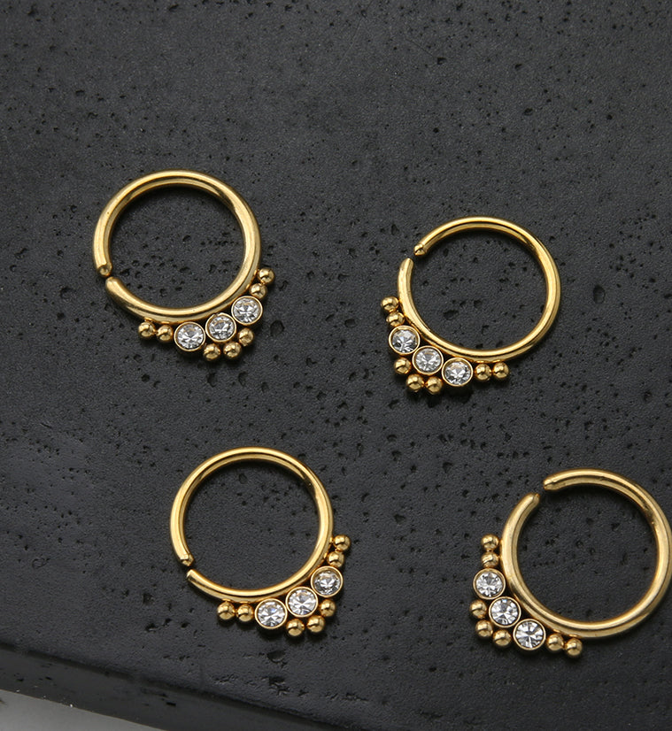 Gold PVD Triple CZ Annealed Seamless Hoop Ring